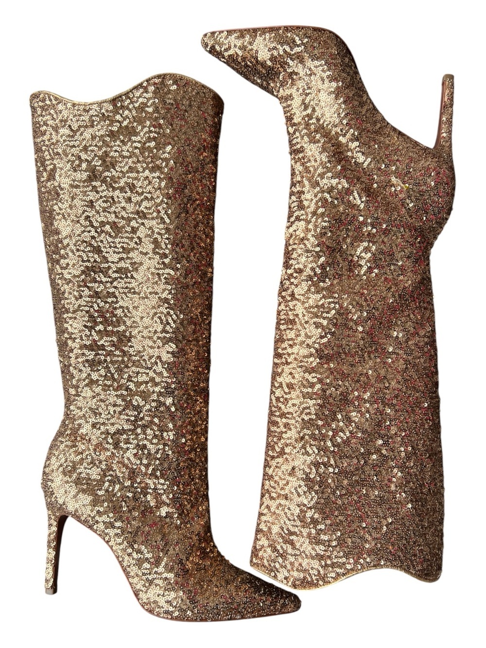 Free People Vicenza Gold Sequin Knee High Stiletto Boots Size 8 - Picture 2 of 5